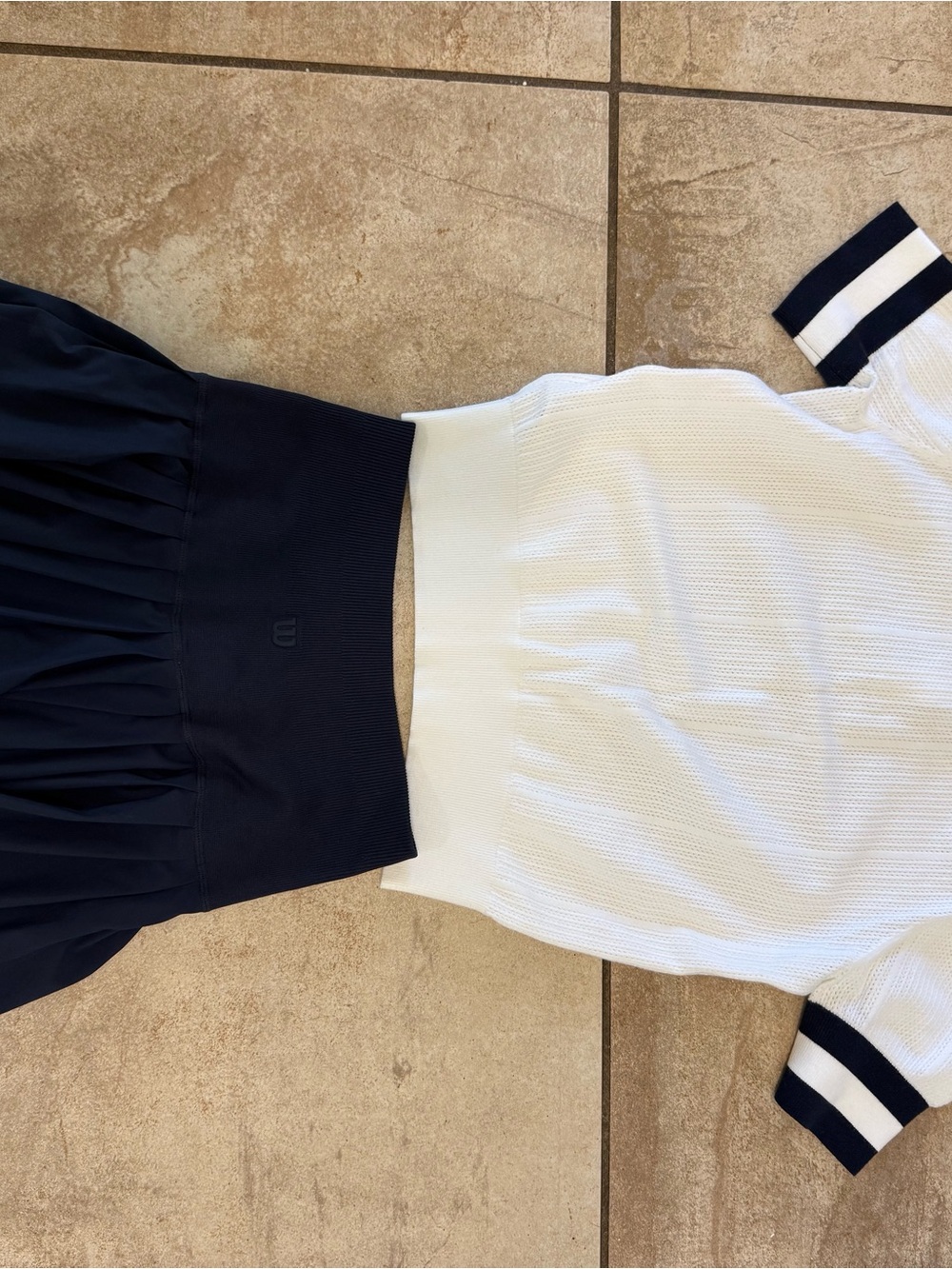 Wilson White Polo with Navy Stripe Sleeves & Navy Midtown Tennis Skirt - Picture 2 of 2